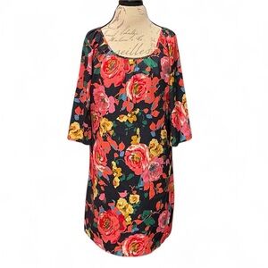 TRINITY Bold Floral Print Midi Dress Size Large Made in USA Boho Style